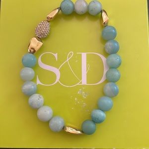 Ulani Beaded Stretch Bracelet - Shiny Gold/Turquoise